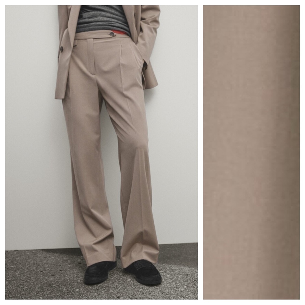 NWT. Massimo Dutti Mink Wool/Viscose Blend Flap Detail Trousers. Size 6/EUR 38.